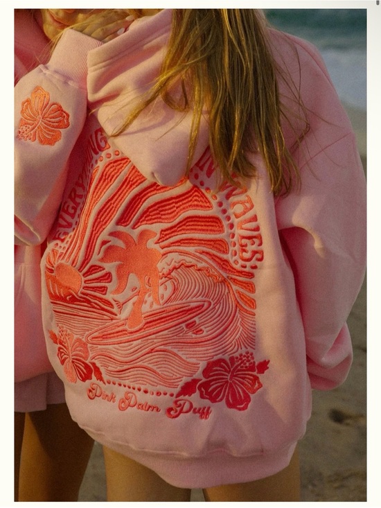 Pink Palm Puff Tops - Pink Palm Puff - Everything Comes in Waves sweatshirt size small